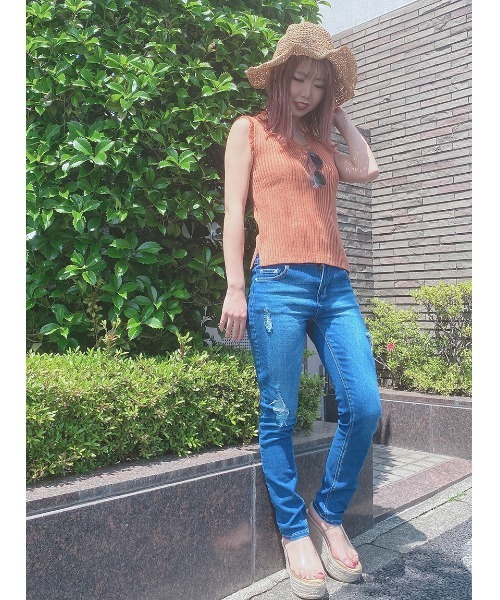 one way（ワンウェイ）の「フリンジノースリーブニット（ニット/セーター・レディース・ベージュ/ブラック/オレンジ/ライトブラウン/ブラウン系その他・FREE）」の6枚目の写真