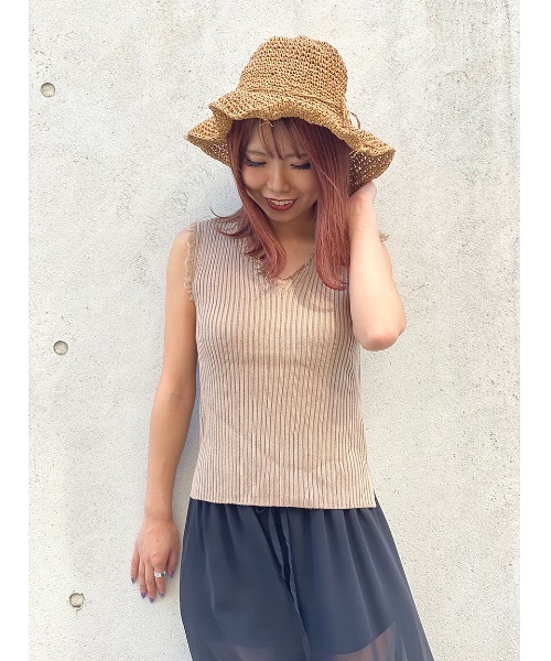 one way（ワンウェイ）の「フリンジノースリーブニット（ニット/セーター・レディース・ベージュ/ブラック/オレンジ/ライトブラウン/ブラウン系その他・FREE）」の16枚目の写真