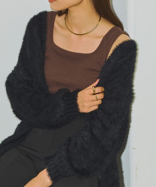 Aunt Marie's（アントマリーズ）の「【前後2WAY】スクエアネック細リブタンクトップ（タンクトップ・レディース・カーキ/ナチュラル/ダークブラウン/ブラック/ピンク・FREE）」の3枚目の写真