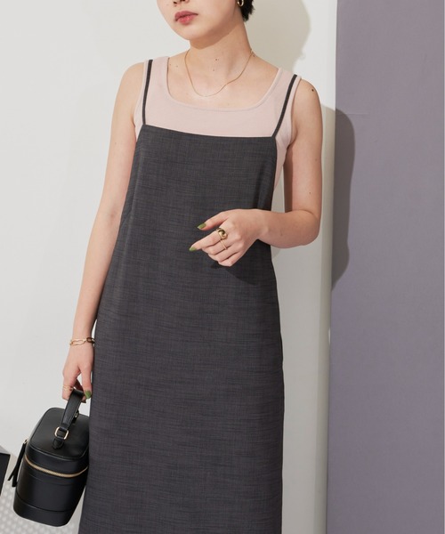 Aunt Marie's（アントマリーズ）の「【前後2WAY】スクエアネック細リブタンクトップ（タンクトップ・レディース・カーキ/ナチュラル/ダークブラウン/ブラック/ピンク・FREE）」の12枚目の写真