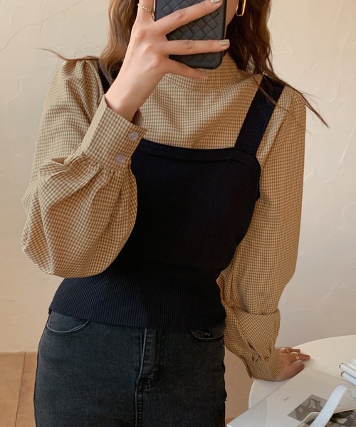 Girly Doll(ガーリードール)の「ベストビスチェ×ブラウスセットアップ 2枚セット(シャツ/ブラウス・レディース・ブラック/ベージュ/グレー/グレー系その他/ブラック系その他/キャメル/ブラック系その他2/グレー系その他2/イエロー系その他・FREE)」の3枚目の写真