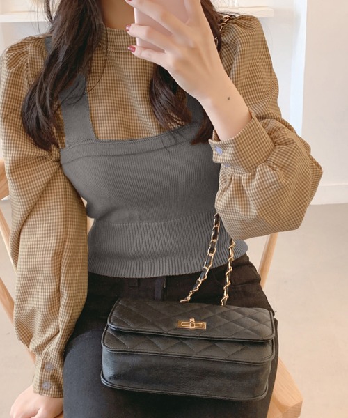 Girly Doll(ガーリードール)の「ベストビスチェ×ブラウスセットアップ 2枚セット(シャツ/ブラウス・レディース・ブラック/ベージュ/グレー/グレー系その他/ブラック系その他/キャメル/ブラック系その他2/グレー系その他2/イエロー系その他・FREE)」の5枚目の写真