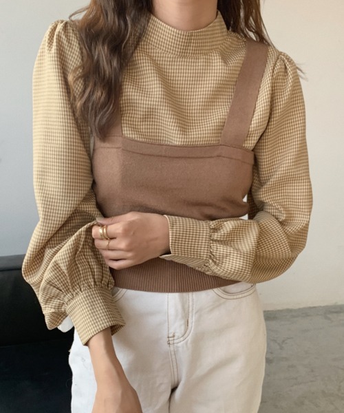 Girly Doll(ガーリードール)の「ベストビスチェ×ブラウスセットアップ 2枚セット(シャツ/ブラウス・レディース・ブラック/ベージュ/グレー/グレー系その他/ブラック系その他/キャメル/ブラック系その他2/グレー系その他2/イエロー系その他・FREE)」の8枚目の写真