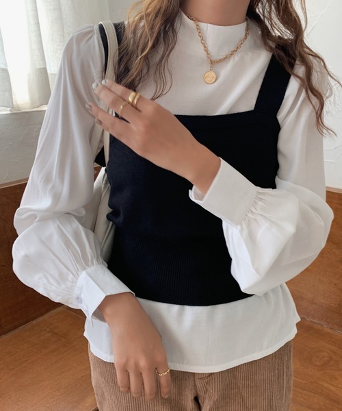 Girly Doll(ガーリードール)の「ベストビスチェ×ブラウスセットアップ 2枚セット(シャツ/ブラウス・レディース・ブラック/ベージュ/グレー/グレー系その他/ブラック系その他/キャメル/ブラック系その他2/グレー系その他2/イエロー系その他・FREE)」の4枚目の写真