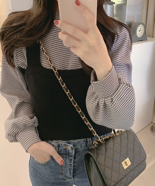 Girly Doll(ガーリードール)の「ベストビスチェ×ブラウスセットアップ 2枚セット(シャツ/ブラウス・レディース・ブラック/ベージュ/グレー/グレー系その他/ブラック系その他/キャメル/ブラック系その他2/グレー系その他2/イエロー系その他・FREE)」の2枚目の写真