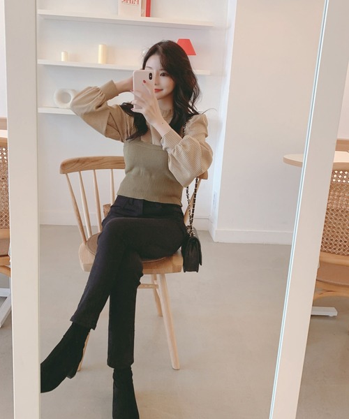 Girly Doll(ガーリードール)の「ベストビスチェ×ブラウスセットアップ 2枚セット(シャツ/ブラウス・レディース・ブラック/ベージュ/グレー/グレー系その他/ブラック系その他/キャメル/ブラック系その他2/グレー系その他2/イエロー系その他・FREE)」の12枚目の写真