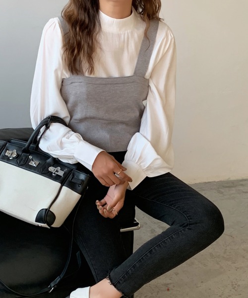 Girly Doll(ガーリードール)の「ベストビスチェ×ブラウスセットアップ 2枚セット(シャツ/ブラウス・レディース・ブラック/ベージュ/グレー/グレー系その他/ブラック系その他/キャメル/ブラック系その他2/グレー系その他2/イエロー系その他・FREE)」の22枚目の写真