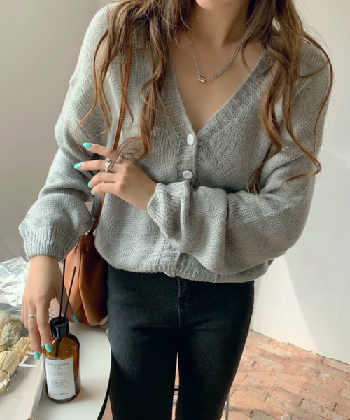 Girly Doll(ガーリードール)の「ざっくり大人ニットカーディガン(カーディガン/ボレロ・レディース・ベージュ/ピンク/ブルー/キャメル/ブラック/グレー/オレンジ・FREE)」の3枚目の写真