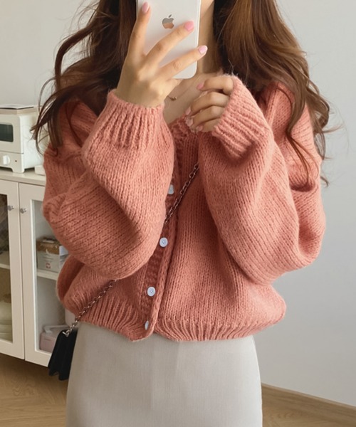 Girly Doll(ガーリードール)の「ざっくり大人ニットカーディガン(カーディガン/ボレロ・レディース・ベージュ/ピンク/ブルー/キャメル/ブラック/グレー/オレンジ・FREE)」の6枚目の写真