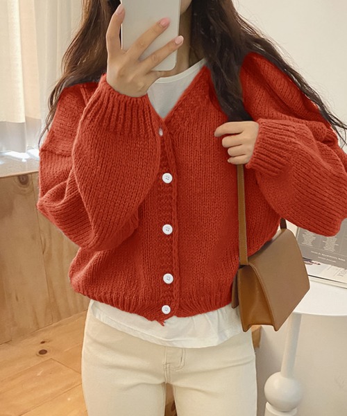Girly Doll(ガーリードール)の「ざっくり大人ニットカーディガン(カーディガン/ボレロ・レディース・ベージュ/ピンク/ブルー/キャメル/ブラック/グレー/オレンジ・FREE)」の7枚目の写真