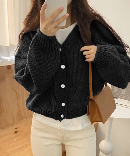 Girly Doll(ガーリードール)の「ざっくり大人ニットカーディガン(カーディガン/ボレロ・レディース・ベージュ/ピンク/ブルー/キャメル/ブラック/グレー/オレンジ・FREE)」の1枚目の写真