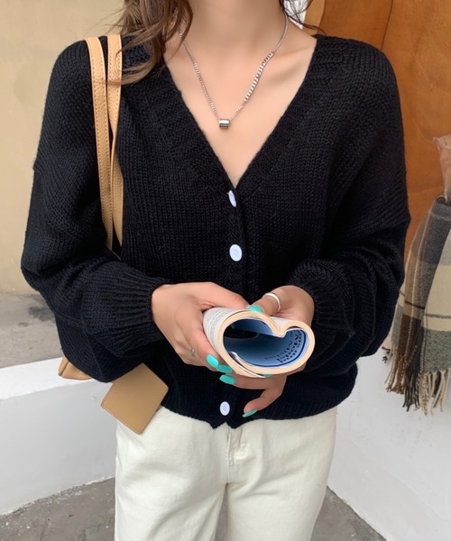 Girly Doll(ガーリードール)の「ざっくり大人ニットカーディガン(カーディガン/ボレロ・レディース・ベージュ/ピンク/ブルー/キャメル/ブラック/グレー/オレンジ・FREE)」の8枚目の写真