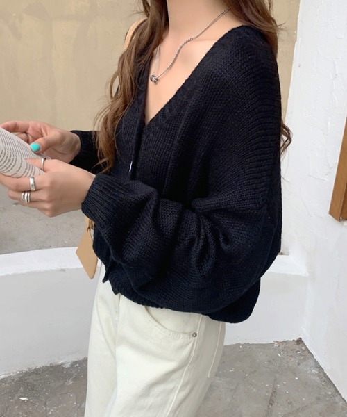 Girly Doll(ガーリードール)の「ざっくり大人ニットカーディガン(カーディガン/ボレロ・レディース・ベージュ/ピンク/ブルー/キャメル/ブラック/グレー/オレンジ・FREE)」の10枚目の写真