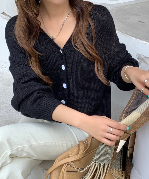 Girly Doll(ガーリードール)の「ざっくり大人ニットカーディガン(カーディガン/ボレロ・レディース・ベージュ/ピンク/ブルー/キャメル/ブラック/グレー/オレンジ・FREE)」の9枚目の写真