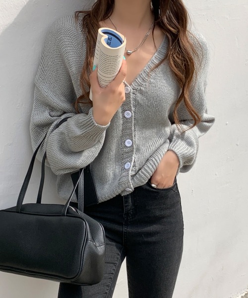 Girly Doll(ガーリードール)の「ざっくり大人ニットカーディガン(カーディガン/ボレロ・レディース・ベージュ/ピンク/ブルー/キャメル/ブラック/グレー/オレンジ・FREE)」の14枚目の写真