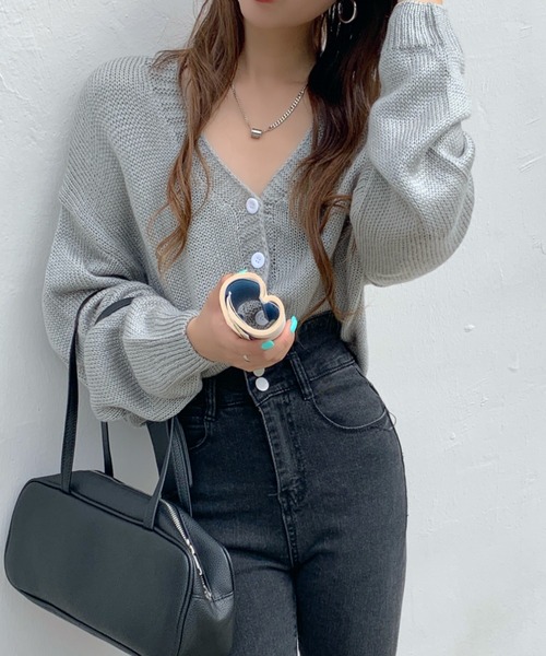 Girly Doll(ガーリードール)の「ざっくり大人ニットカーディガン(カーディガン/ボレロ・レディース・ベージュ/ピンク/ブルー/キャメル/ブラック/グレー/オレンジ・FREE)」の15枚目の写真