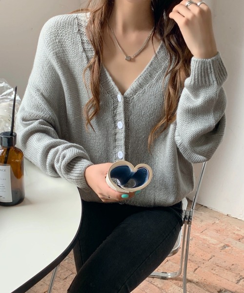 Girly Doll(ガーリードール)の「ざっくり大人ニットカーディガン(カーディガン/ボレロ・レディース・ベージュ/ピンク/ブルー/キャメル/ブラック/グレー/オレンジ・FREE)」の18枚目の写真