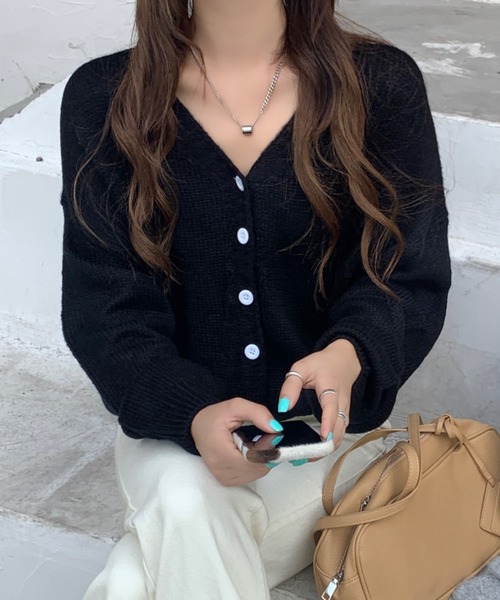 Girly Doll(ガーリードール)の「ざっくり大人ニットカーディガン(カーディガン/ボレロ・レディース・ベージュ/ピンク/ブルー/キャメル/ブラック/グレー/オレンジ・FREE)」の17枚目の写真