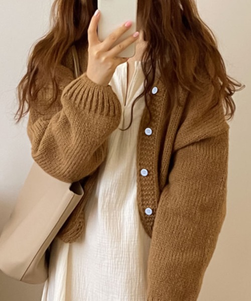 Girly Doll(ガーリードール)の「ざっくり大人ニットカーディガン(カーディガン/ボレロ・レディース・ベージュ/ピンク/ブルー/キャメル/ブラック/グレー/オレンジ・FREE)」の20枚目の写真