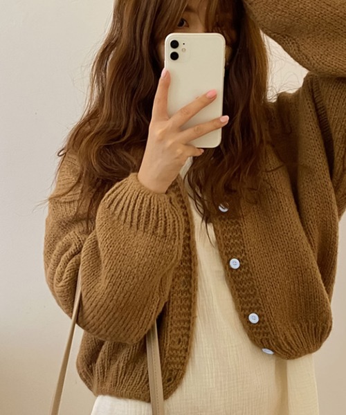 Girly Doll(ガーリードール)の「ざっくり大人ニットカーディガン(カーディガン/ボレロ・レディース・ベージュ/ピンク/ブルー/キャメル/ブラック/グレー/オレンジ・FREE)」の21枚目の写真