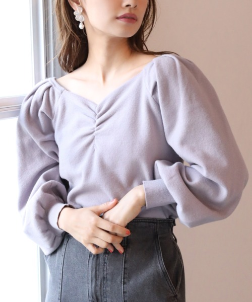 one after another NICE CLAUP(ワンアフターアナザーナイスクラップ)の「フロントギャザーニット(ニット/セーター・レディース・アイボリー/ブラック/ベージュ/ラベンダー/ベージュ系その他・FREE)」の5枚目の写真