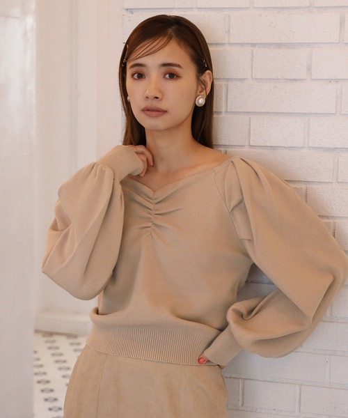 one after another NICE CLAUP(ワンアフターアナザーナイスクラップ)の「フロントギャザーニット(ニット/セーター・レディース・アイボリー/ブラック/ベージュ/ラベンダー/ベージュ系その他・FREE)」の16枚目の写真