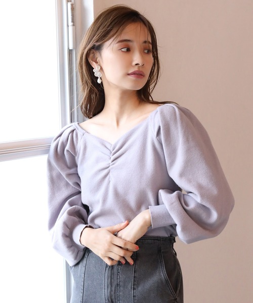 one after another NICE CLAUP(ワンアフターアナザーナイスクラップ)の「フロントギャザーニット(ニット/セーター・レディース・アイボリー/ブラック/ベージュ/ラベンダー/ベージュ系その他・FREE)」の8枚目の写真