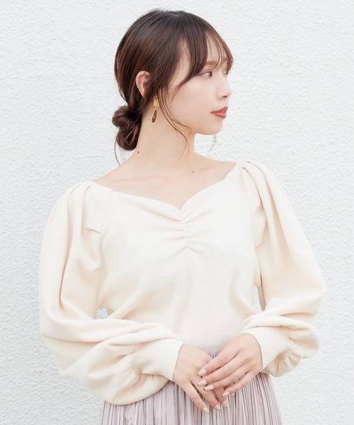 one after another NICE CLAUP(ワンアフターアナザーナイスクラップ)の「フロントギャザーニット(ニット/セーター・レディース・アイボリー/ブラック/ベージュ/ラベンダー/ベージュ系その他・FREE)」の9枚目の写真