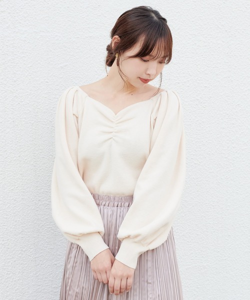 one after another NICE CLAUP(ワンアフターアナザーナイスクラップ)の「フロントギャザーニット(ニット/セーター・レディース・アイボリー/ブラック/ベージュ/ラベンダー/ベージュ系その他・FREE)」の11枚目の写真