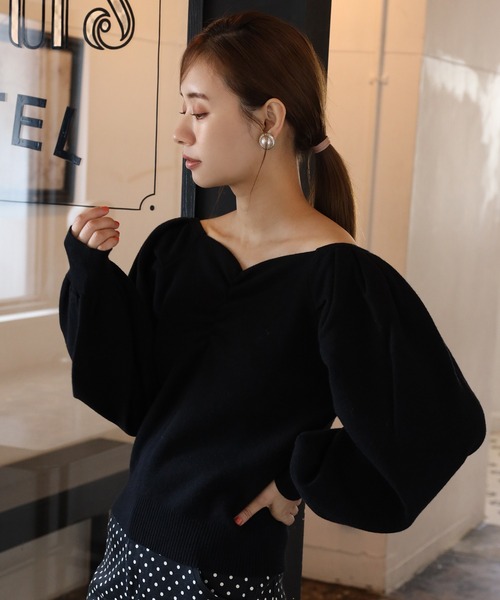 one after another NICE CLAUP(ワンアフターアナザーナイスクラップ)の「フロントギャザーニット(ニット/セーター・レディース・アイボリー/ブラック/ベージュ/ラベンダー/ベージュ系その他・FREE)」の12枚目の写真