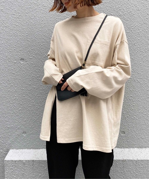 PICCIN（ピッチン）の「ヘビーウェイトスリットロンT（Tシャツ/カットソー・レディース・ブラック/オフホワイト/ライトベージュ・M）」の3枚目の写真