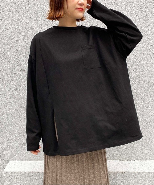 PICCIN（ピッチン）の「ヘビーウェイトスリットロンT（Tシャツ/カットソー・レディース・ブラック/オフホワイト/ライトベージュ・M）」の2枚目の写真