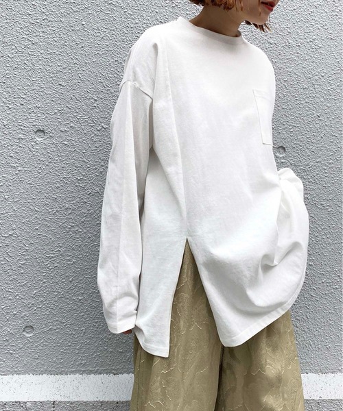 PICCIN（ピッチン）の「ヘビーウェイトスリットロンT（Tシャツ/カットソー・レディース・ブラック/オフホワイト/ライトベージュ・M）」の5枚目の写真