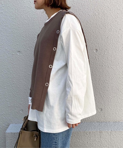 PICCIN（ピッチン）の「ヘビーウェイトスリットロンT（Tシャツ/カットソー・レディース・ブラック/オフホワイト/ライトベージュ・M）」の6枚目の写真