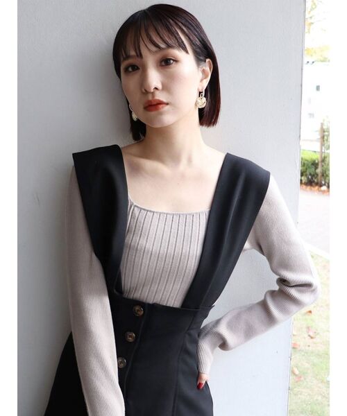 MURUA(ムルーア)の「ランダムリブニットトップス(ニット/セーター・レディース・ブラック/ベージュ/オフホワイト・FREE)」の1枚目の写真