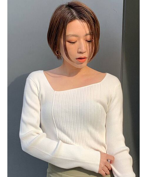 MURUA(ムルーア)の「ランダムリブニットトップス(ニット/セーター・レディース・ブラック/ベージュ/オフホワイト・FREE)」の19枚目の写真