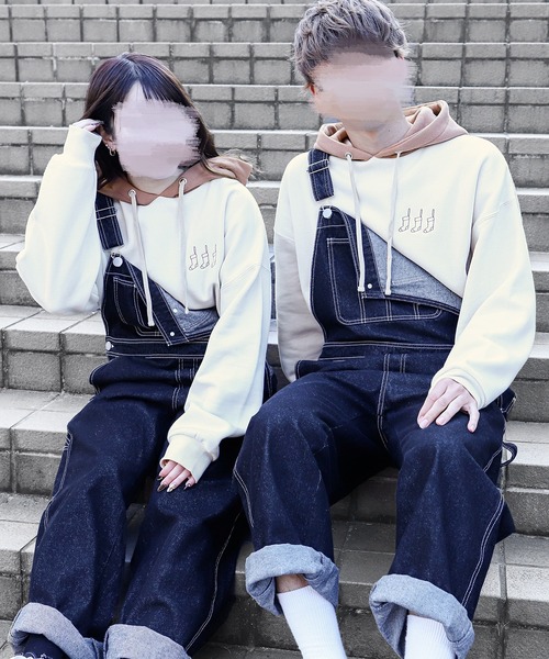 PairPair(ペアペア)の「配色フーディーBIGパーカー(ユニセックス)(パーカー・レディース・ブラウン/ブルー/アイボリー・FREE)」の2枚目の写真