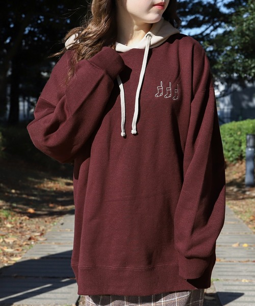 PairPair(ペアペア)の「配色フーディーBIGパーカー(ユニセックス)(パーカー・レディース・ブラウン/ブルー/アイボリー・FREE)」の5枚目の写真