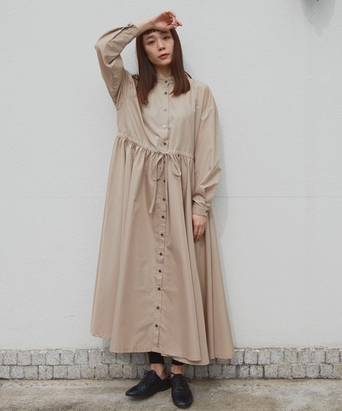 Plantation コットンワンピース 凹凸 くしゅくしゅ シャツワンピ