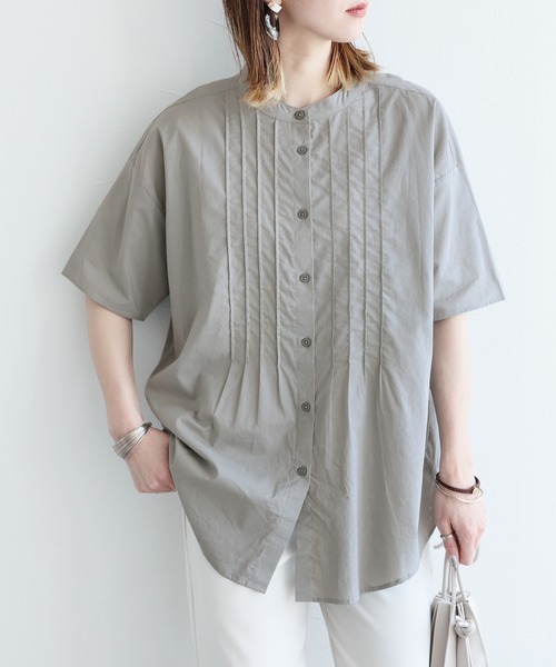 reca（レカ）の「フロントピンタックバンドカラーシャツ（シャツ/ブラウス・レディース・パープル系その他/パープル系その他2/ブルー系その他/オフホワイト・M）」の3枚目の写真