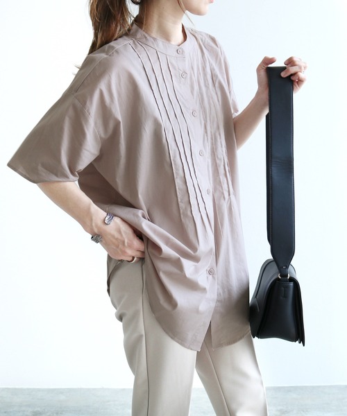 reca（レカ）の「フロントピンタックバンドカラーシャツ（シャツ/ブラウス・レディース・パープル系その他/パープル系その他2/ブルー系その他/オフホワイト・M）」の2枚目の写真