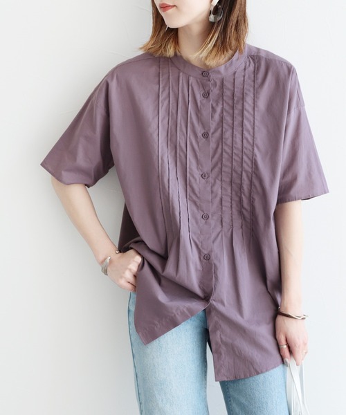 reca（レカ）の「フロントピンタックバンドカラーシャツ（シャツ/ブラウス・レディース・パープル系その他/パープル系その他2/ブルー系その他/オフホワイト・M）」の4枚目の写真