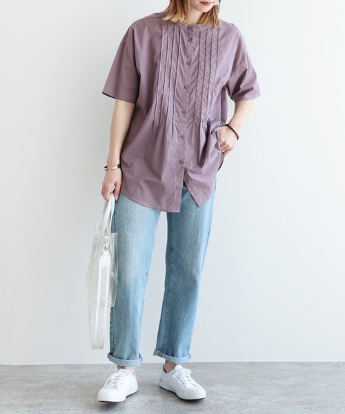 reca（レカ）の「フロントピンタックバンドカラーシャツ（シャツ/ブラウス・レディース・パープル系その他/パープル系その他2/ブルー系その他/オフホワイト・M）」の10枚目の写真