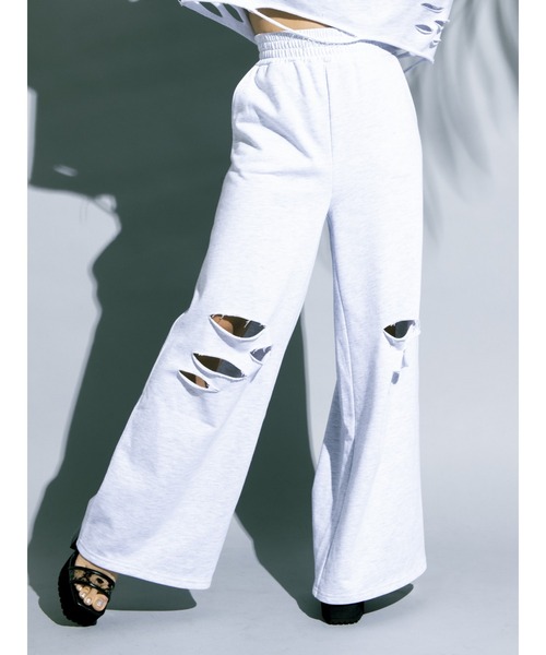 EGOIST（エゴイスト）の「ダメージスウェットワイドＰＴ（スウェットパンツ・レディース・ライトグレー/ブラック/パープル・FREE）」の12枚目の写真