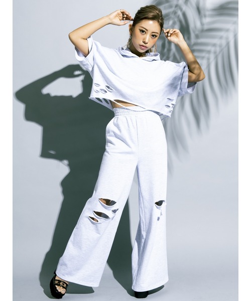 EGOIST（エゴイスト）の「ダメージスウェットワイドＰＴ（スウェットパンツ・レディース・ライトグレー/ブラック/パープル・FREE）」の10枚目の写真