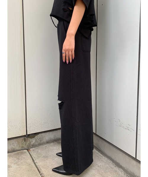 EGOIST（エゴイスト）の「ダメージスウェットワイドＰＴ（スウェットパンツ・レディース・ライトグレー/ブラック/パープル・FREE）」の9枚目の写真