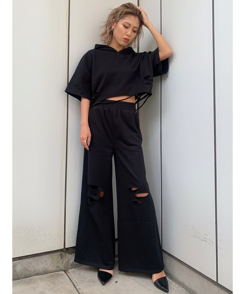 EGOIST（エゴイスト）の「ダメージスウェットワイドＰＴ（スウェットパンツ・レディース・ライトグレー/ブラック/パープル・FREE）」の13枚目の写真