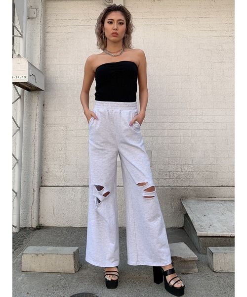 EGOIST（エゴイスト）の「ダメージスウェットワイドＰＴ（スウェットパンツ・レディース・ライトグレー/ブラック/パープル・FREE）」の11枚目の写真