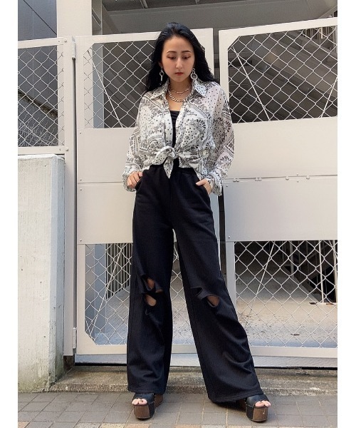 EGOIST（エゴイスト）の「ダメージスウェットワイドＰＴ（スウェットパンツ・レディース・ライトグレー/ブラック/パープル・FREE）」の21枚目の写真