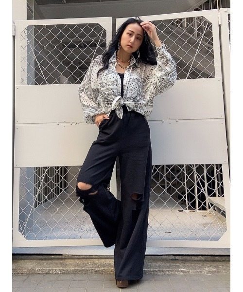 EGOIST（エゴイスト）の「ダメージスウェットワイドＰＴ（スウェットパンツ・レディース・ライトグレー/ブラック/パープル・FREE）」の22枚目の写真